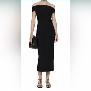 MANGO MNG nwt Off-the-shoulder draped‎ black midi dress M